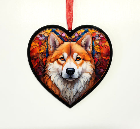 Akita Stained Glass Effect Heart Suncatcher